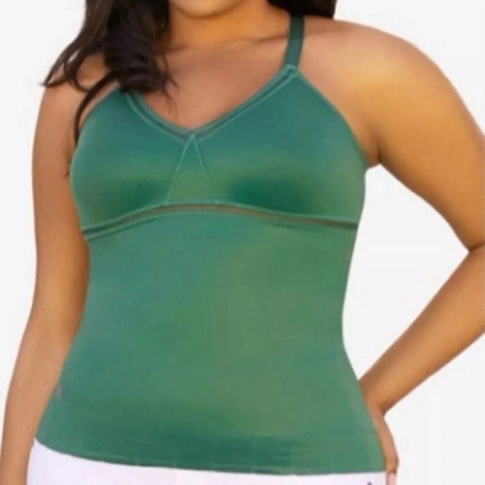 Ruby Ribbon Cami Size 40 Siren Green Palm Leaf Full Support V Neck Lace - Picture 2 of 13